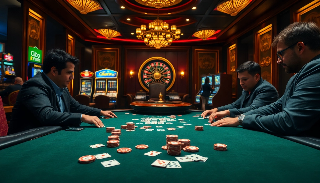 Exciting poker game setup in ClubGG with vibrant chips, cards, and casino atmosphere.
