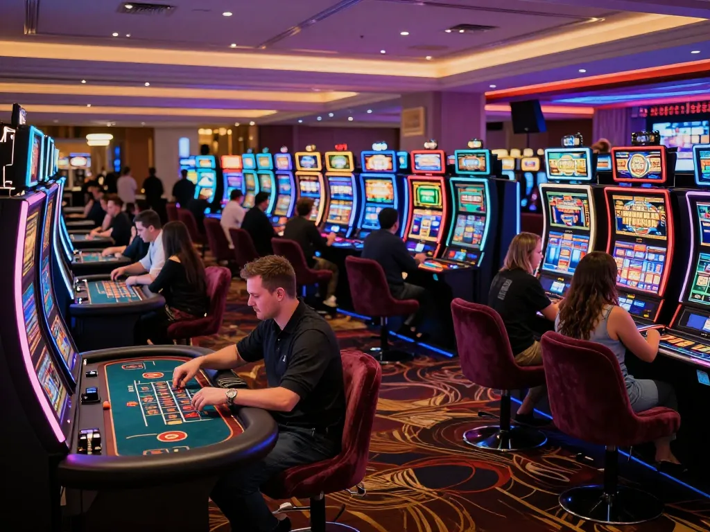 Players enjoying thrilling slot games at 8K8, showcasing vibrant gaming atmosphere on https://8k8.fan/.