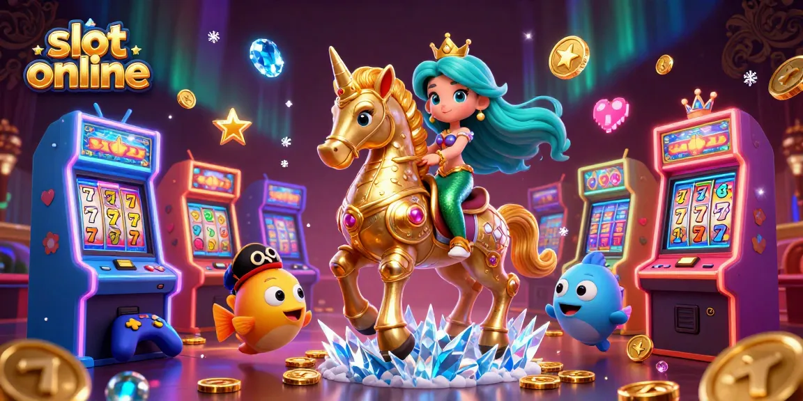 Permainan slot online yang menarik dengan karakter merman dan ikan pelindung, menciptakan suasana kasino yang ceria.
