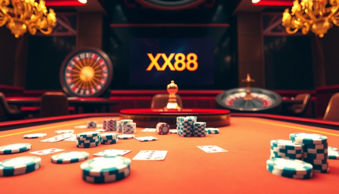 Experience the excitement of XX88 with vibrant casino gaming scenes.