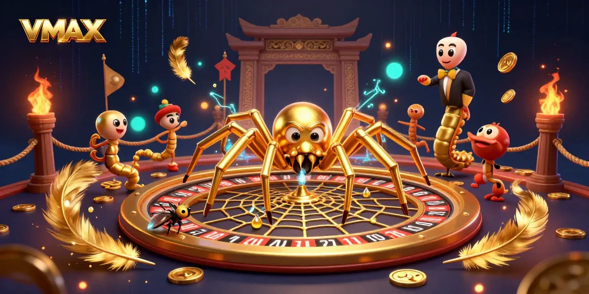 Place strategic bets at VMAX's immersive golden roulette wheel, surrounded by thrilling casino elements.