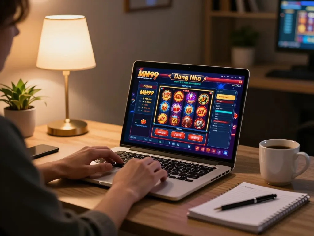 Experience MM99 Đăng Nhập with stylish home gaming setup showcasing online casino.