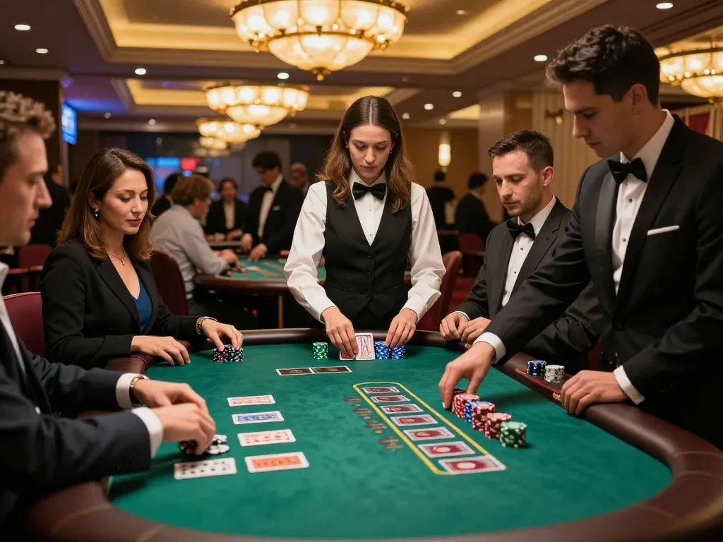 Players engaged at a soc88 blackjack table, showcasing strategic gameplay in a vibrant casino.