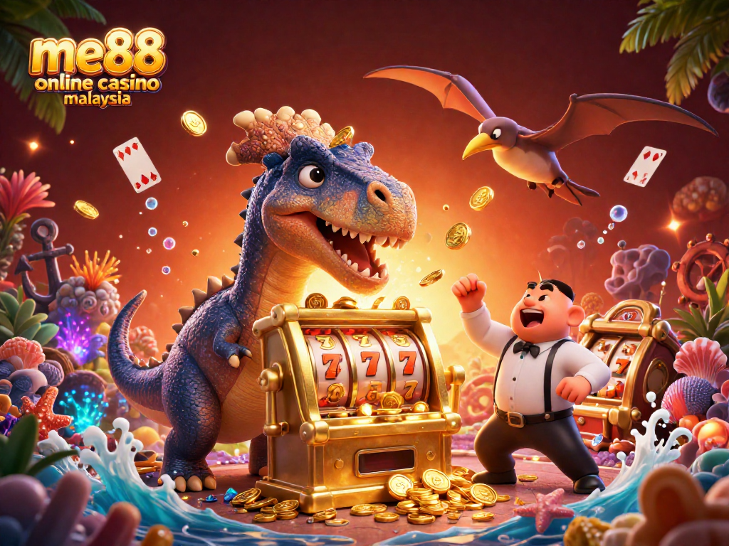 Experience the excitement of me88 online casino malaysia with our dynamic casino-themed scene featuring engaging characters.