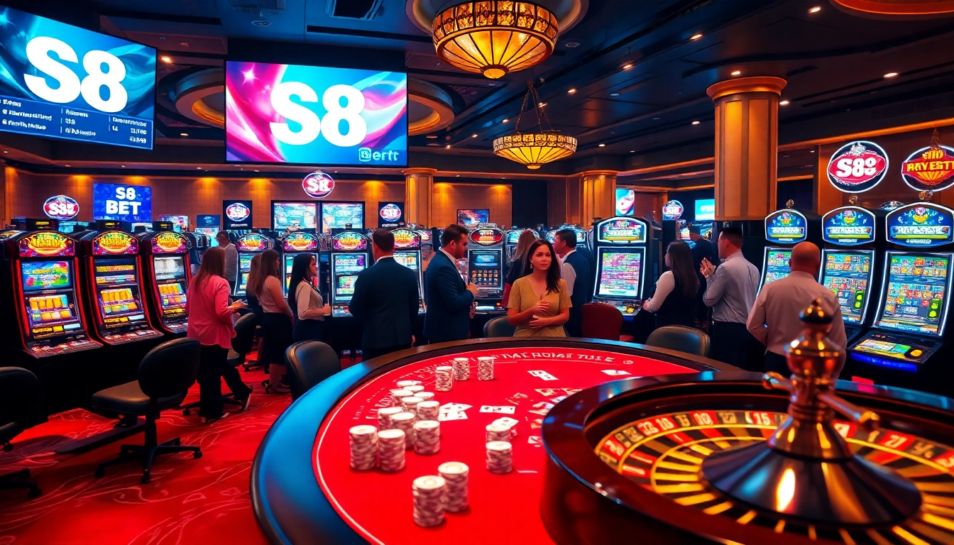 Experience the thrill of s8 bet with an engaging casino scene full of excitement and luxury.