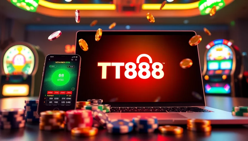 TT88 online gambling platform showcasing a modern user interface on devices, symbolizing trust and excitement in gaming.