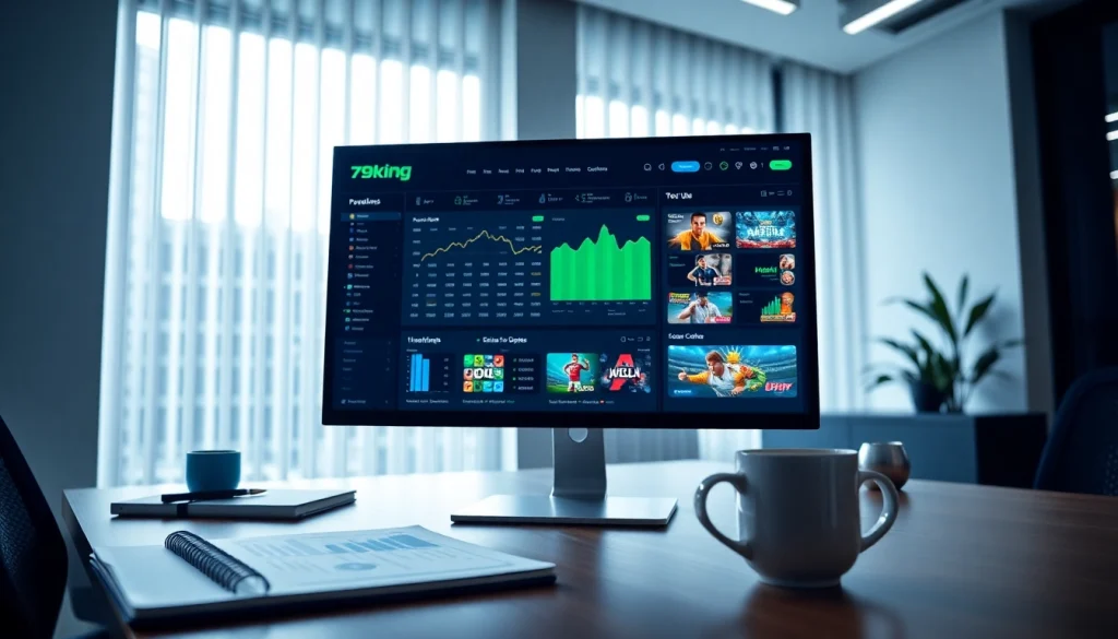 79king online betting dashboard on desktop screen in a modern office