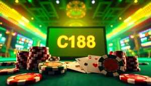 Vibrant promotional banner for C168.COM showcasing casino elements to attract new gamblers.