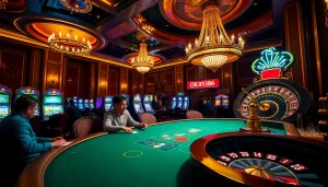 Experience the excitement of high-stakes gaming with OK8386 amidst vibrant casino atmospheres.