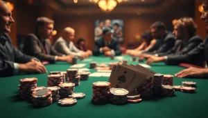 Engaged players in a Poker Game analyzing hands and strategies at a casino table.
