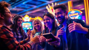 Aufgeregte Spieler beim Online-Wetten im virtuellen Casino von 79king mit lebendigen Grafiken und Spielgeräten