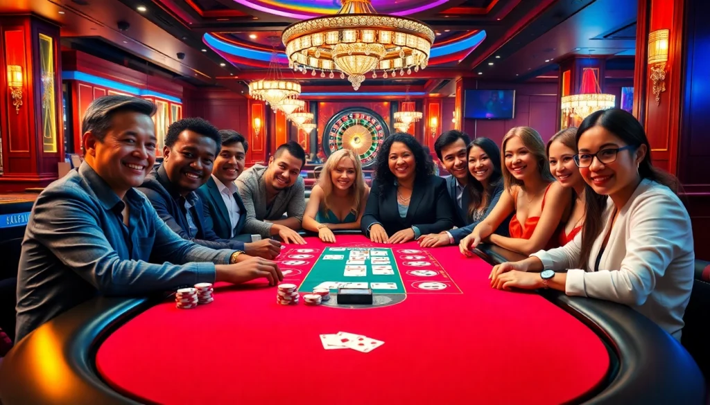 Action-packed blackjack table scene showcasing gamblers at https://lc88.supply/ within a luxurious casino ambiance.