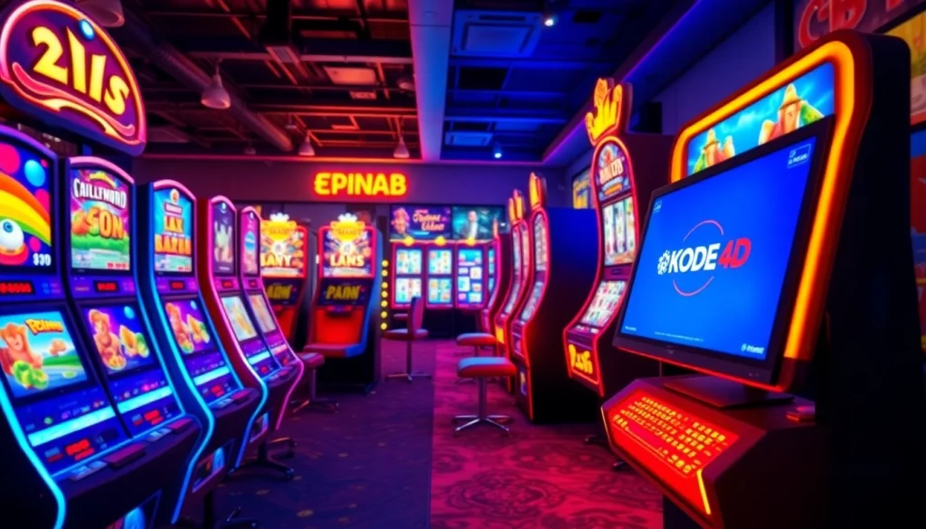 Situs kode4d showcasing vibrant slot machines in a lively digital gaming environment.