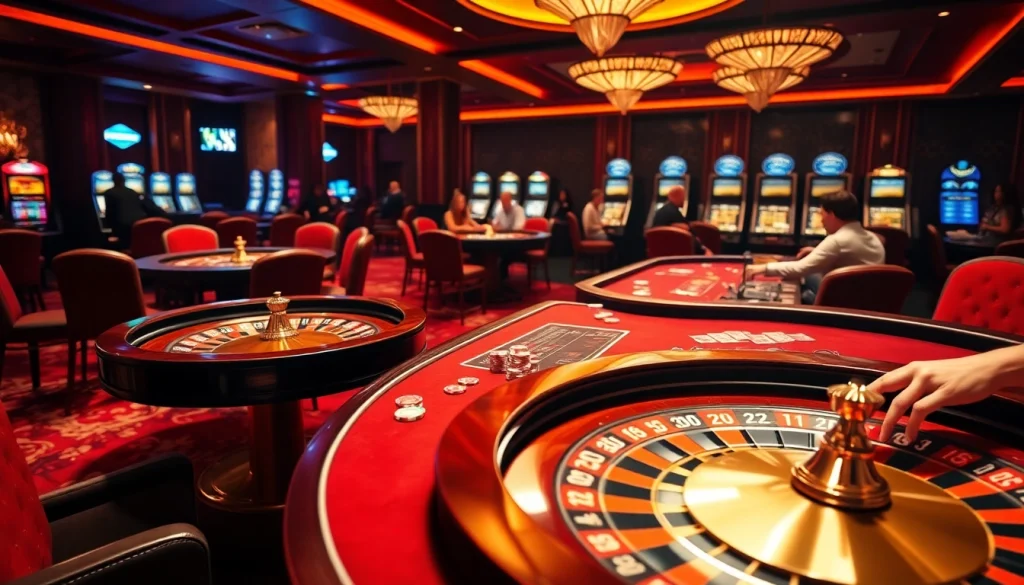 THABET casino scene capturing players enjoying intense gameplay at luxurious gambling tables.