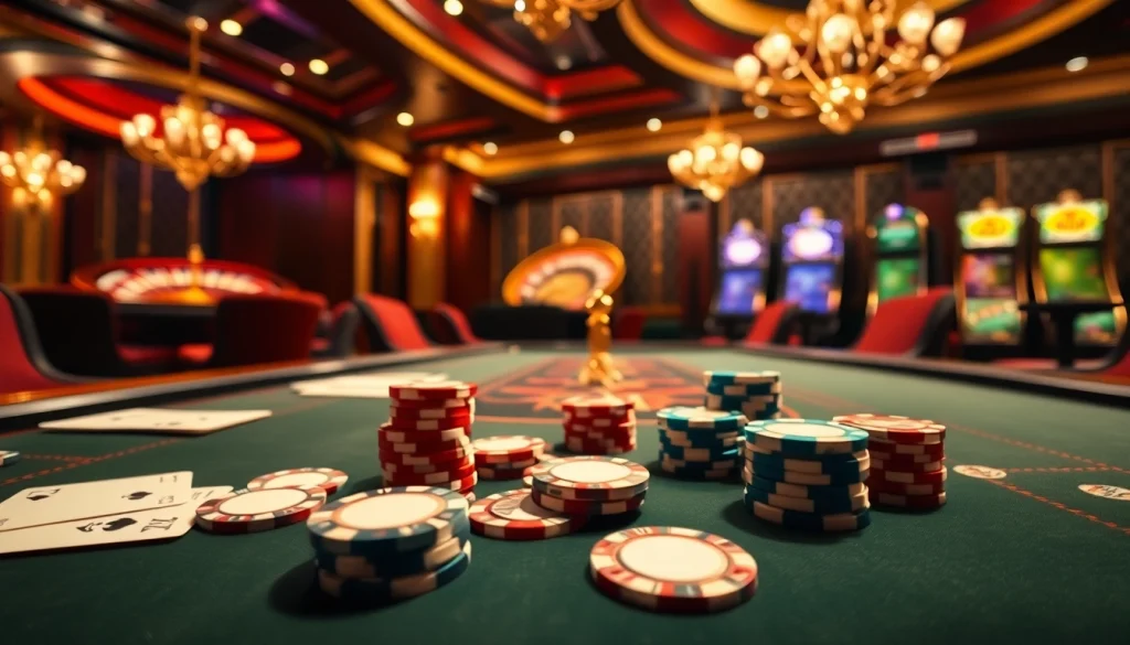 Experience the thrill of jbo gaming with vibrant casino tables and gleaming poker chips.