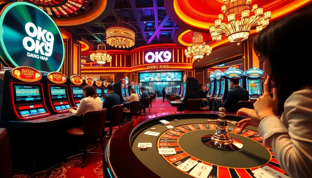 Experience high-stakes gaming excitement at OK9 Dang Nhap with vibrant casino visuals.