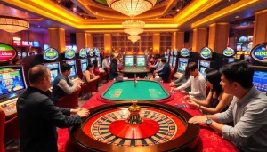 Experience thrilling gameplay at MM88's vibrant casino tables filled with excitement and luxury.