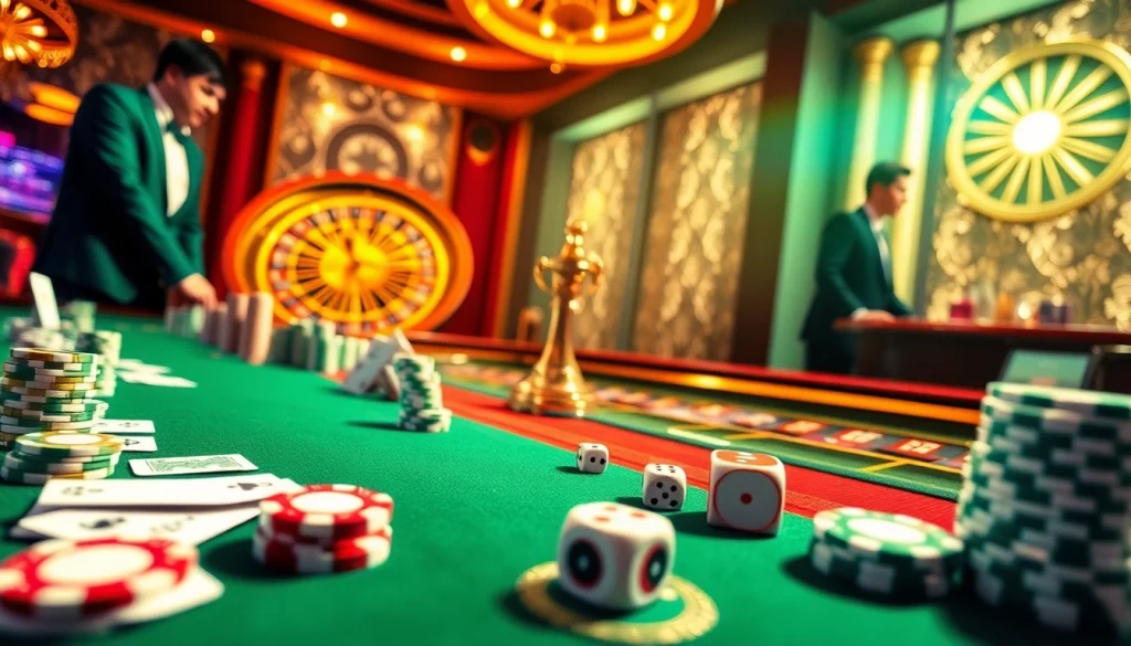 Experience the excitement of link mm88 at a luxurious casino table with poker chips and cards.