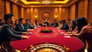 Interactive scene of gamblers enjoying high-stakes poker at a casino with links to '링크모음'.