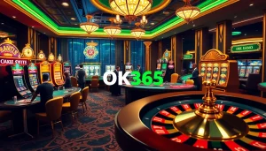 Players enjoying an exciting gaming session at OK365 casino with vibrant slot machines and roulette wheel.