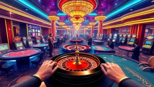 Immersive casino experience at 888TO.COM with vibrant gaming tables and high-stakes action.