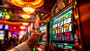 Menangkan jackpot dengan slot gacor di mesin slot yang penuh warna dan suasana kasino yang meriah.