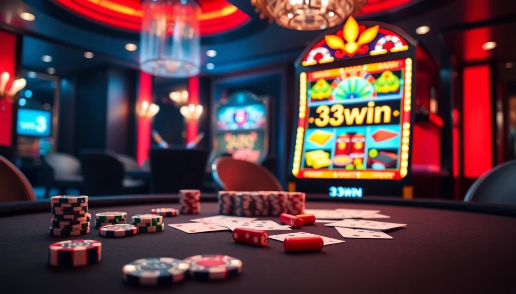 Experience the thrill of high-stakes gambling at 33win casino with vibrant tables and slot machines.
