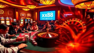 Experience thrilling gameplay at https://xx88casino.com with dynamic casino visuals, poker actions, and vibrant atmosphere.