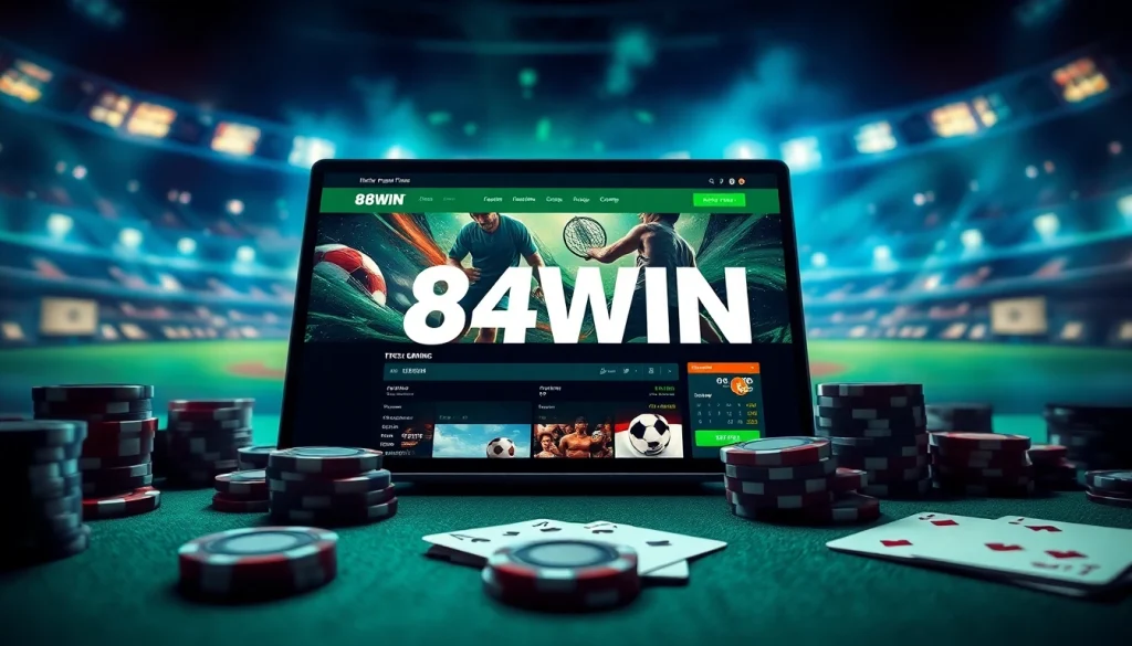 Experience the thrill of online gaming at 84WIN, showcasing modern casino elements and vibrant energy.
