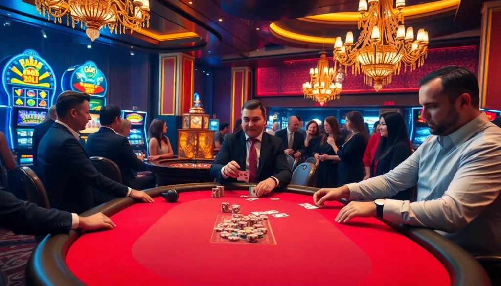 Engage in the excitement of GO8 casino with players strategizing at a high-stakes poker table.