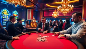 Engage in the excitement of GO8 casino with players strategizing at a high-stakes poker table.