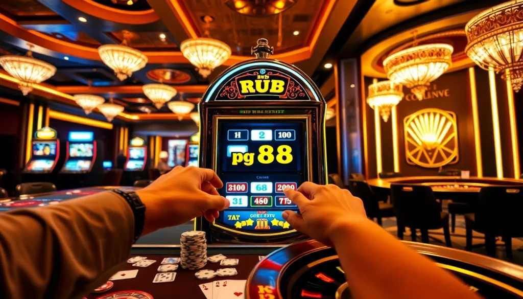 Play the exciting pg88 nổ hũ slot machine with vibrant casino tables and thrilling poker action.