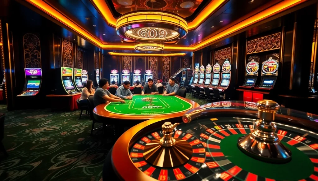 Excited players enjoying poker at the GO99 themed casino.