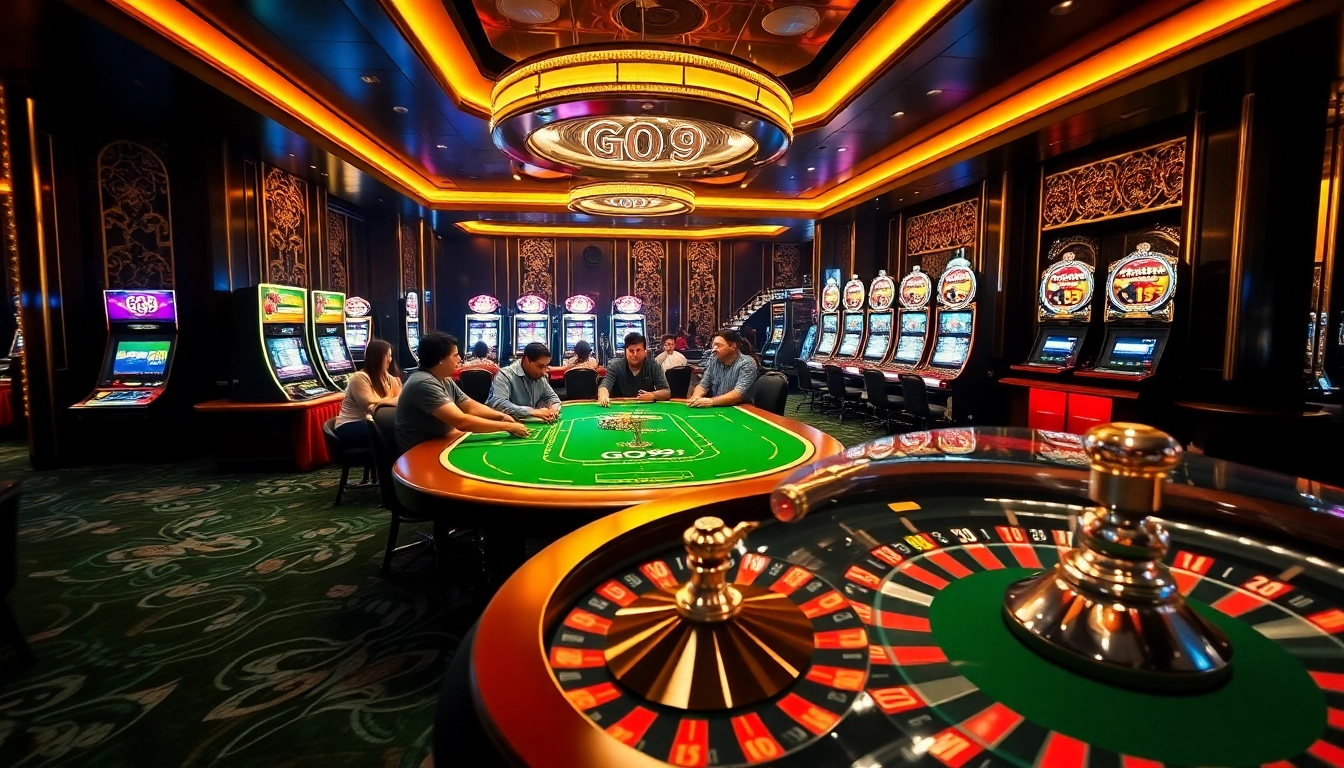 Excited players enjoying poker at the GO99 themed casino.