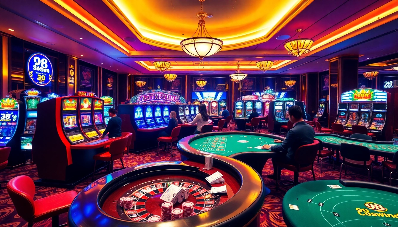Explore the thrilling atmosphere of 98Win casino with vibrant games and live action!