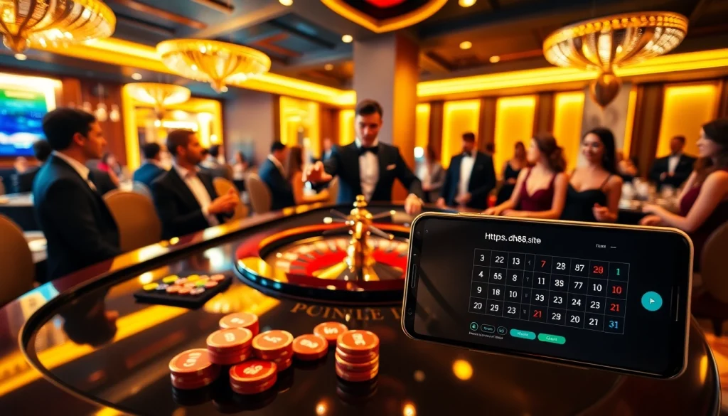 Experience thrilling gameplay at https://dh88.site/ with a luxurious casino roulette table in action.