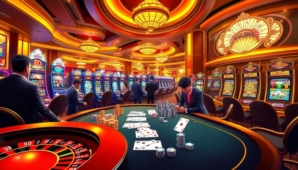 Experience the thrill of gambling at DR88 with vibrant casino visuals featuring roulette wheels and poker chips.