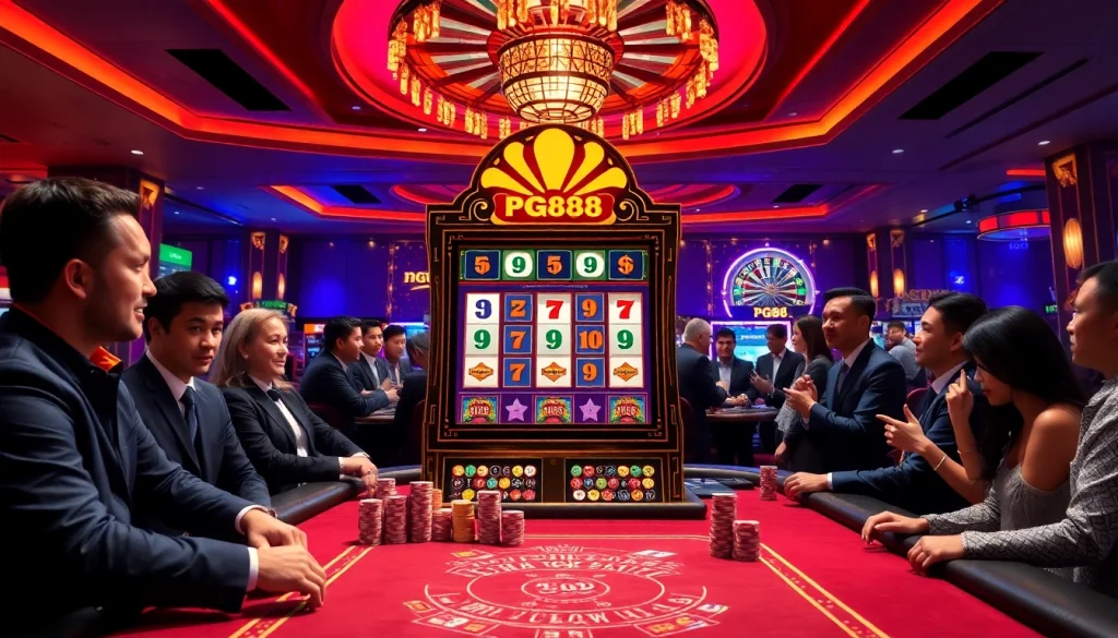 Experience the thrill of pg88 nổ hũ at a vibrant casino with exciting slot machines and poker tables.