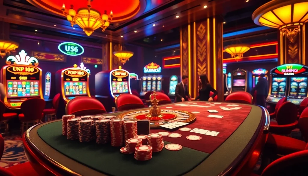 Players enjoying a thrilling game at a luxurious table with visuals of urr88.com casino excitement.