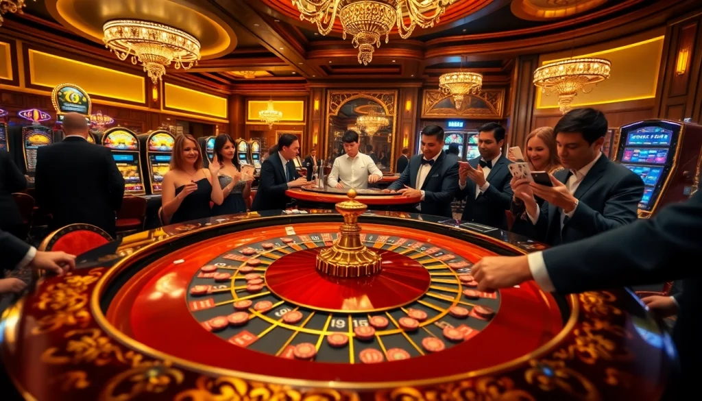 Players enjoying high-stakes action at the 24k club casino, surrounded by vibrant slot machines and luxurious decor.