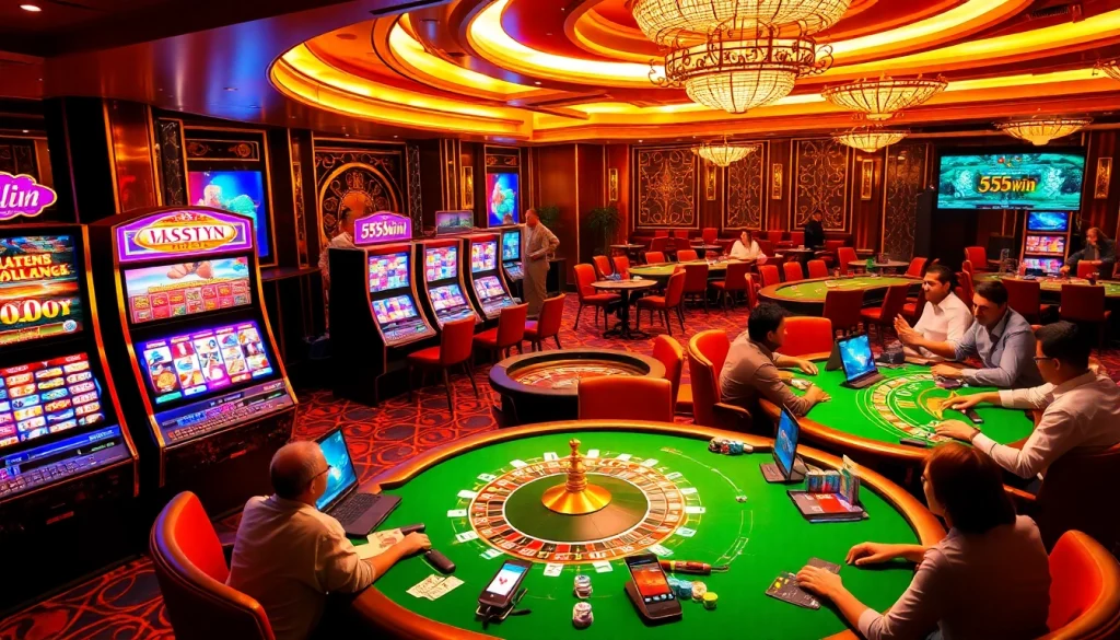 Experience the thrill of casino games at 555win with vibrant slot machines and poker tables.