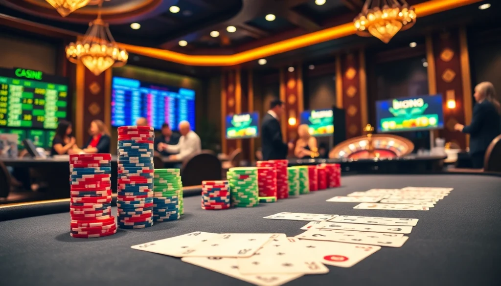 הימרו את ההימורים שלכם על שולחן קזינו תוסס עם צ’יפים של פוקר וכרטיסים.