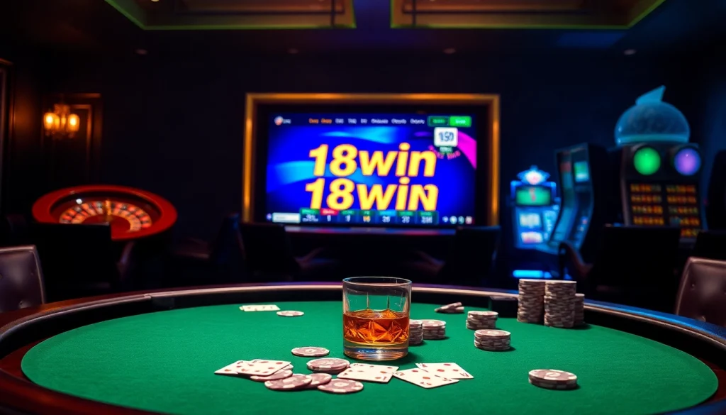 Engaging casino action featuring https://18win.asia/ poker tables, vibrant chips, and luxurious ambiance.