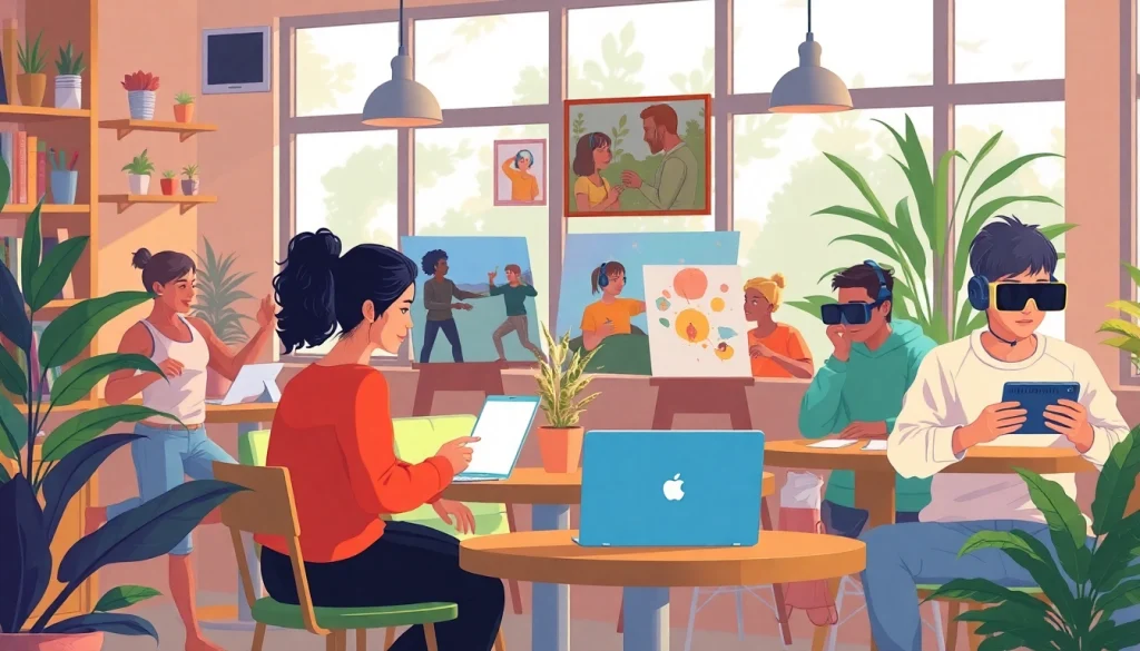 OnlyFans Nearby Creators engaging in a vibrant café setting, showcasing fitness, art, and gaming.