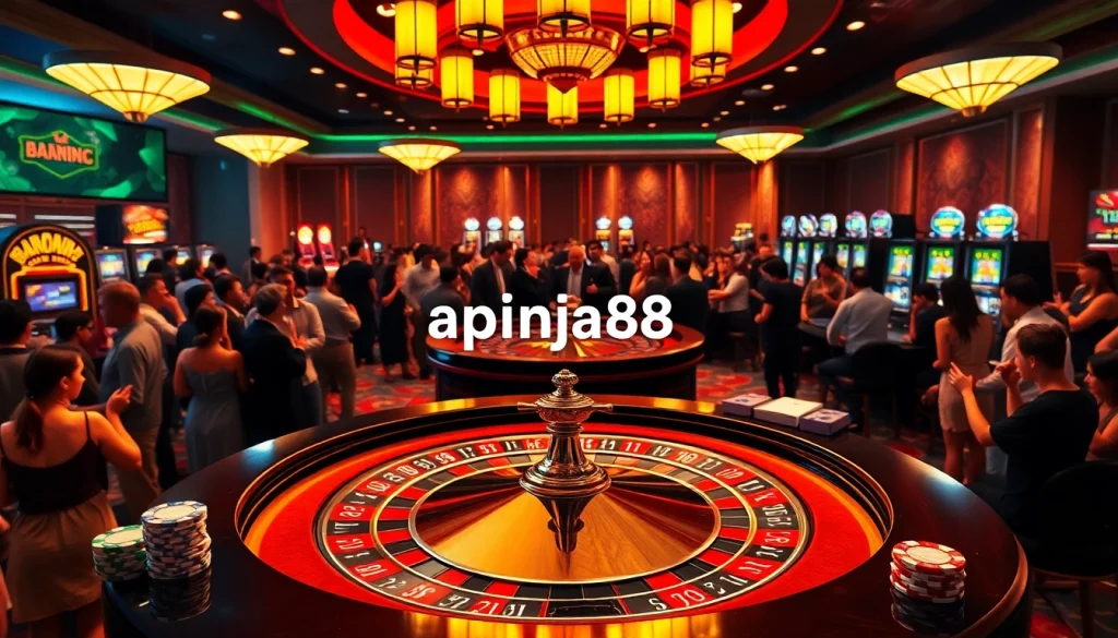 Exciting casino scene with roulette and online gambling interface featuring apiraja88 for thrilling gaming.