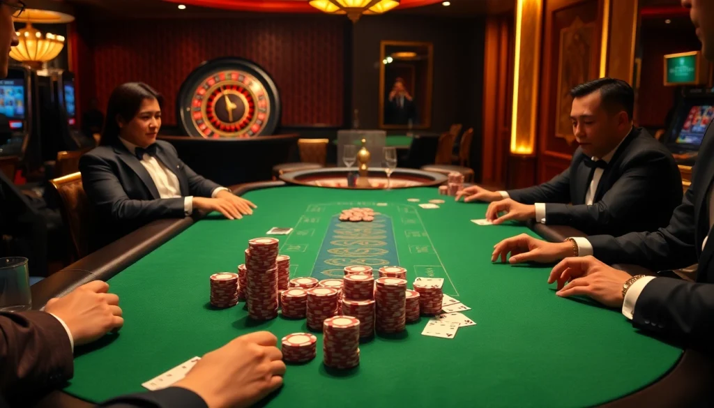 Poker players engaged in strategic gameplay at a glamorous poker table, inspired by the hidden wiki org.