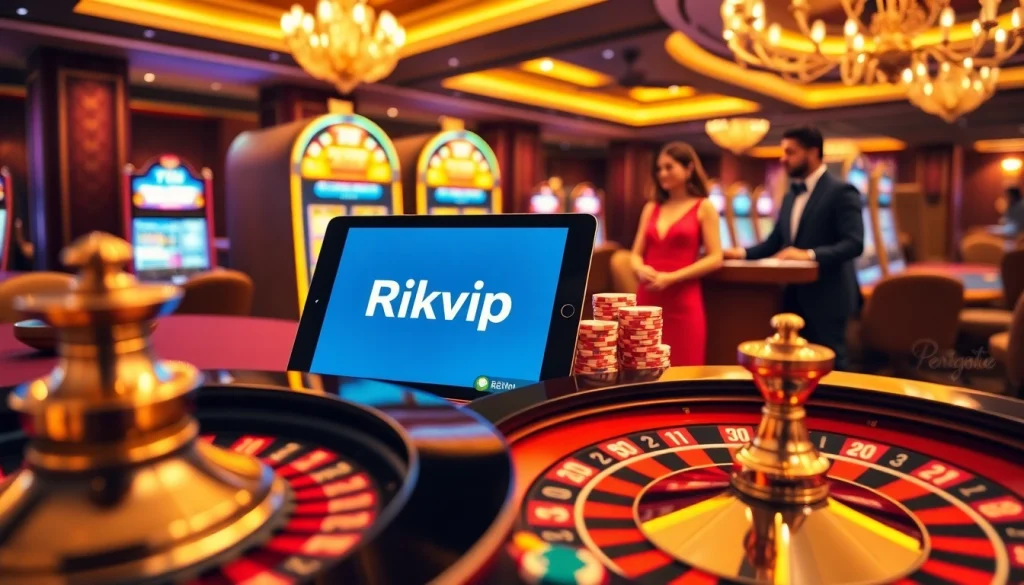 Experience thrilling gambling action with Rikvip's vibrant online interface and casino chips.