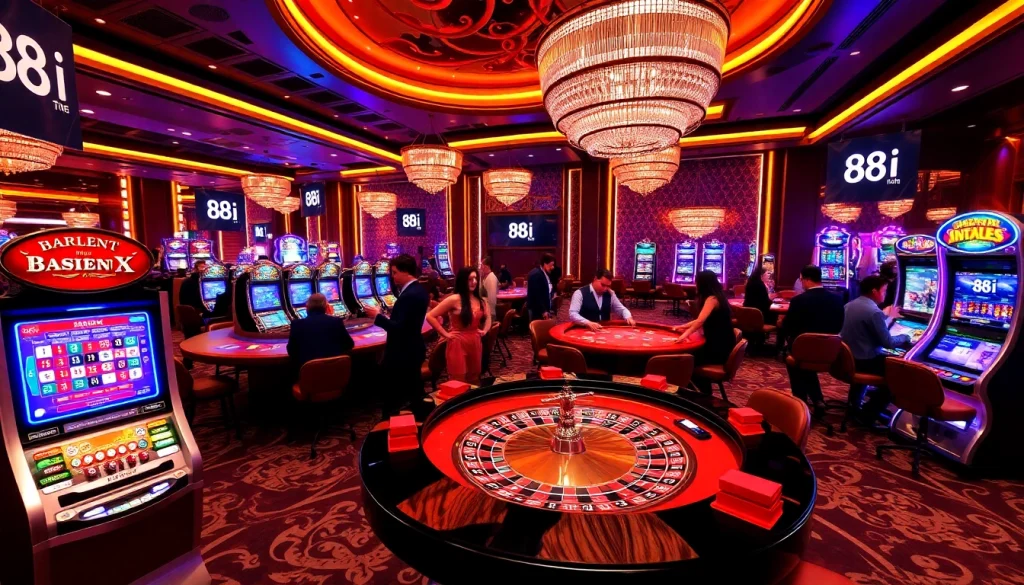 Exciting casino gaming scene featuring 88i branding with roulette and slot machines.