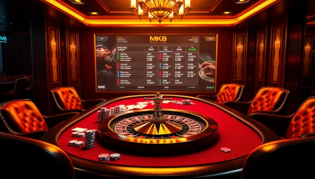 Enjoying thrilling games at MK8 online casino with poker, roulette, and vibrant chips.
