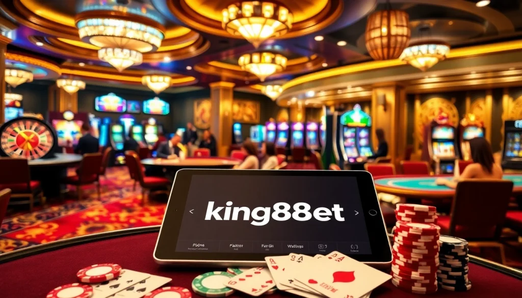 Experience the thrill of king88bet with players winning at poker tables and vibrant slot machines.